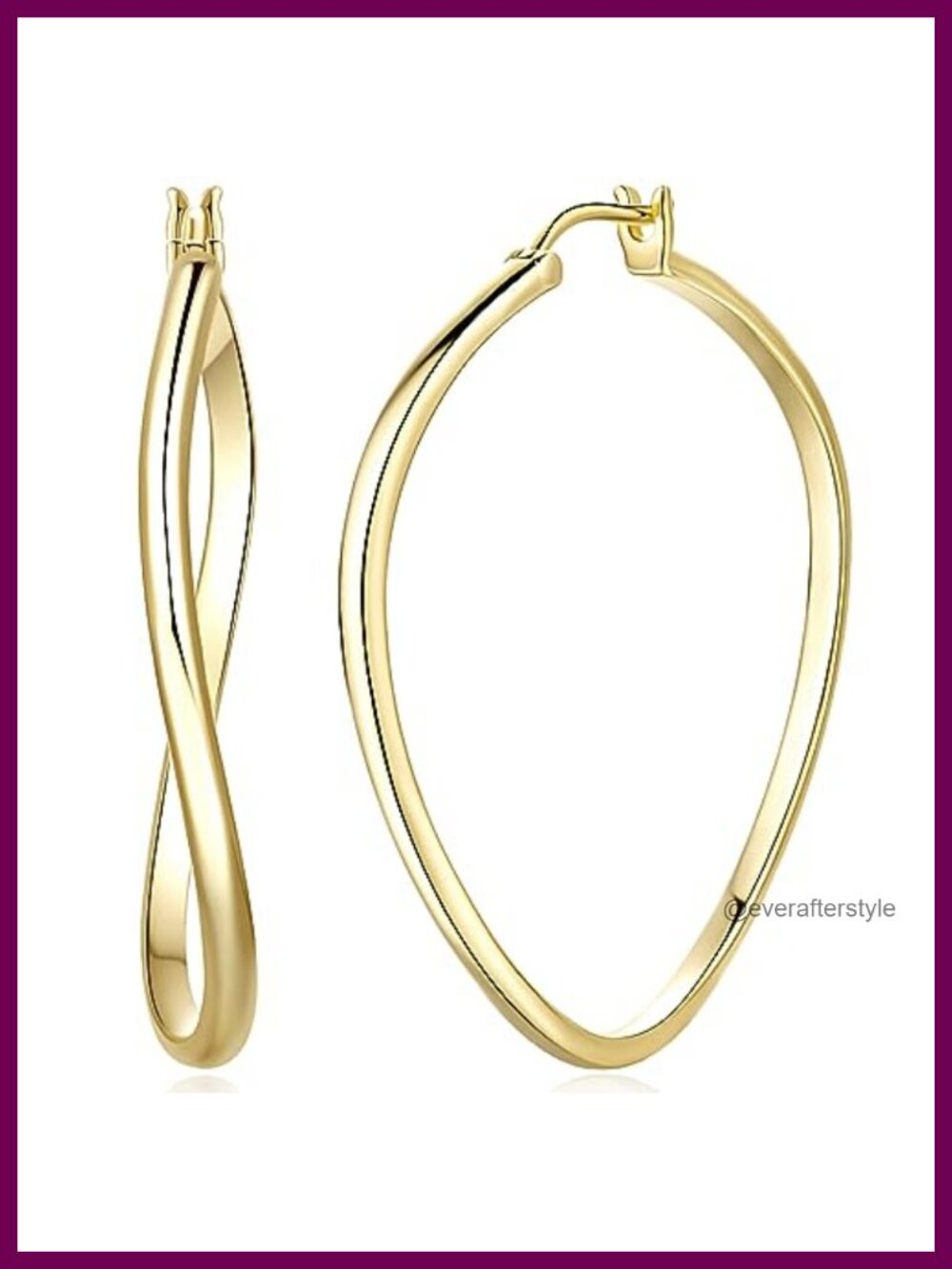Large 14K Gold Plated Hoop Earrings for Women 40mm Twisted Design Push Back